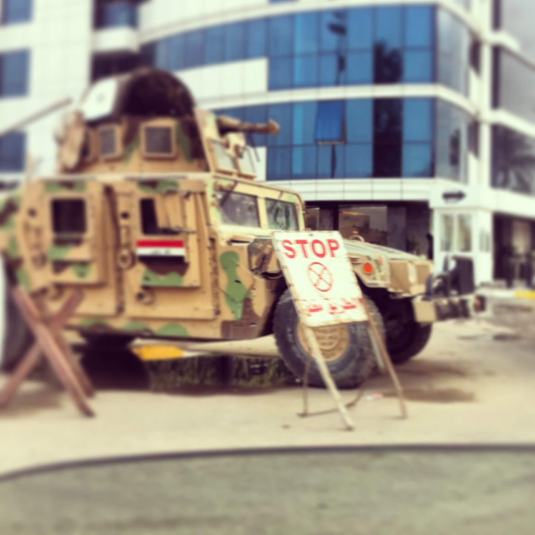Iraqi Army tanks used to slow down traffic at the check-points placed around Baghdad, 2012.
