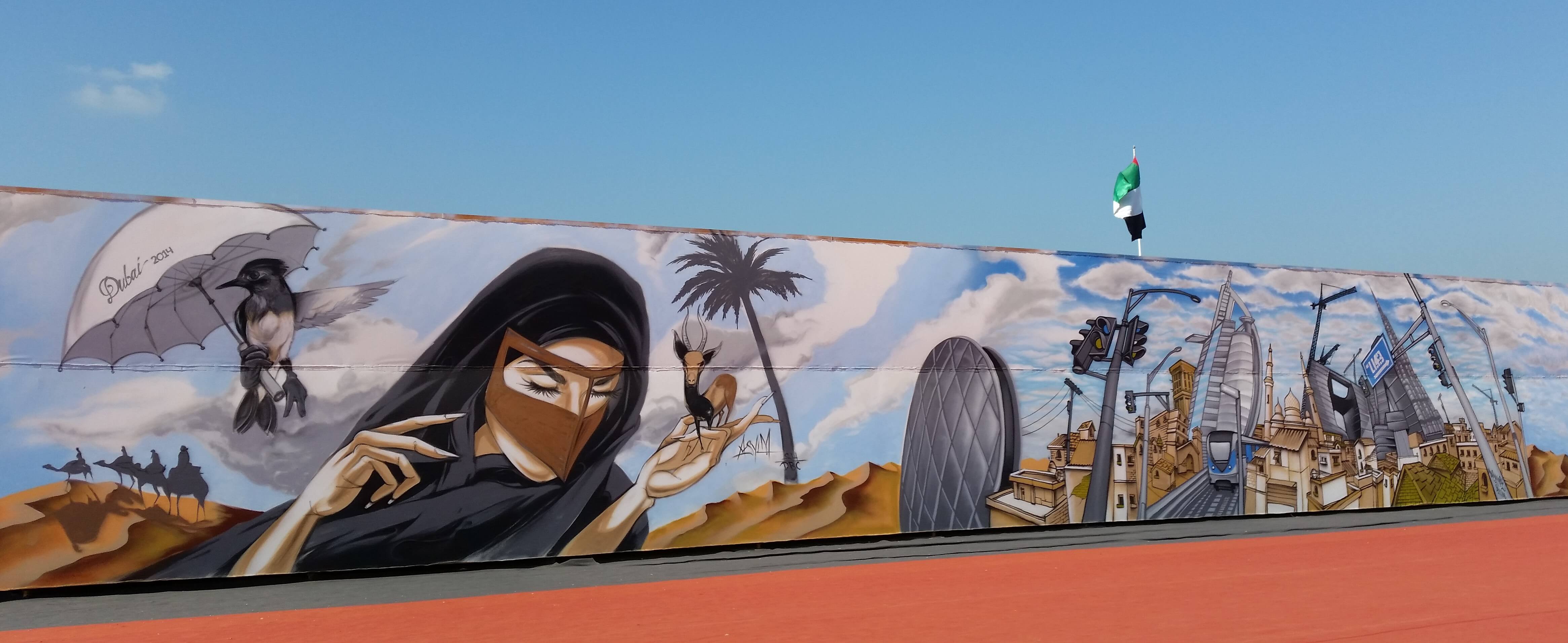 Graffiti in Dubai pays tribute to UAE culture. Image: Sajjeling
