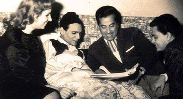Farid Al-Atrache and Sabah visit Abdel Halim in his sickbed.